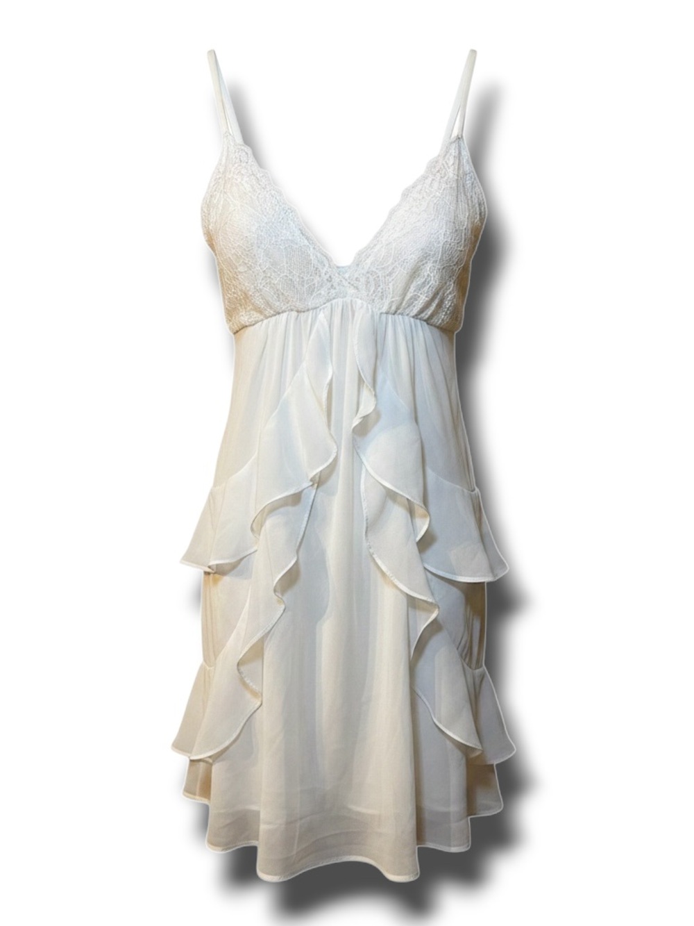 Oscar de la Renta Ivory Lace Ruffle Chemise